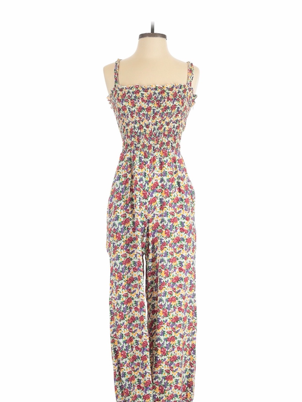 Faithfull The Brand Floral Smocked Wide Leg Jumpsuit Multicolor Size L US 8